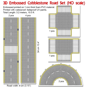 P3D-UV-01 HO Scale UV Printed 3D PVC Road Set (Cobblestone)