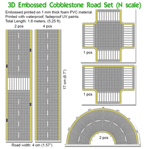 P3D-UV-03 N Scale UV Printed 3D PVC Road Set (Cobblestone)