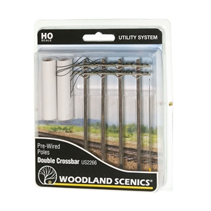 WUS2266 HO Wired Poles Double Crossbar